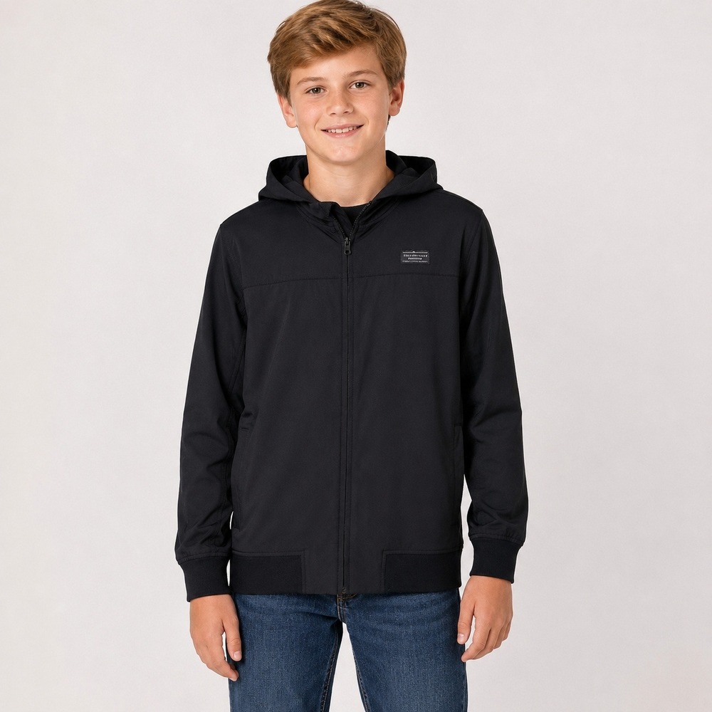 TravisMathew Youth Large Black Hooded‎ Performance Jacket Full Zip Stretch